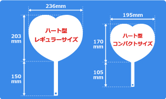 ハート型タイプポリうちわサイズ見本